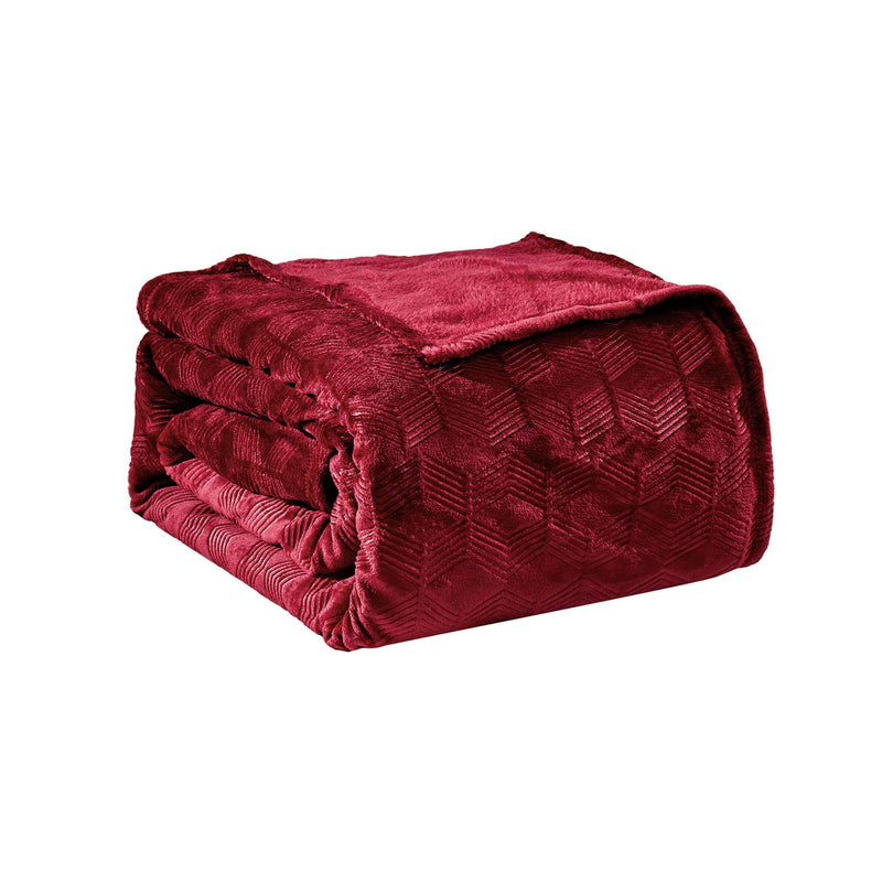 Amrani Bedcover Embossed Blanket, Soft Premium Micro Plush Queen Burgundy by Plazatex