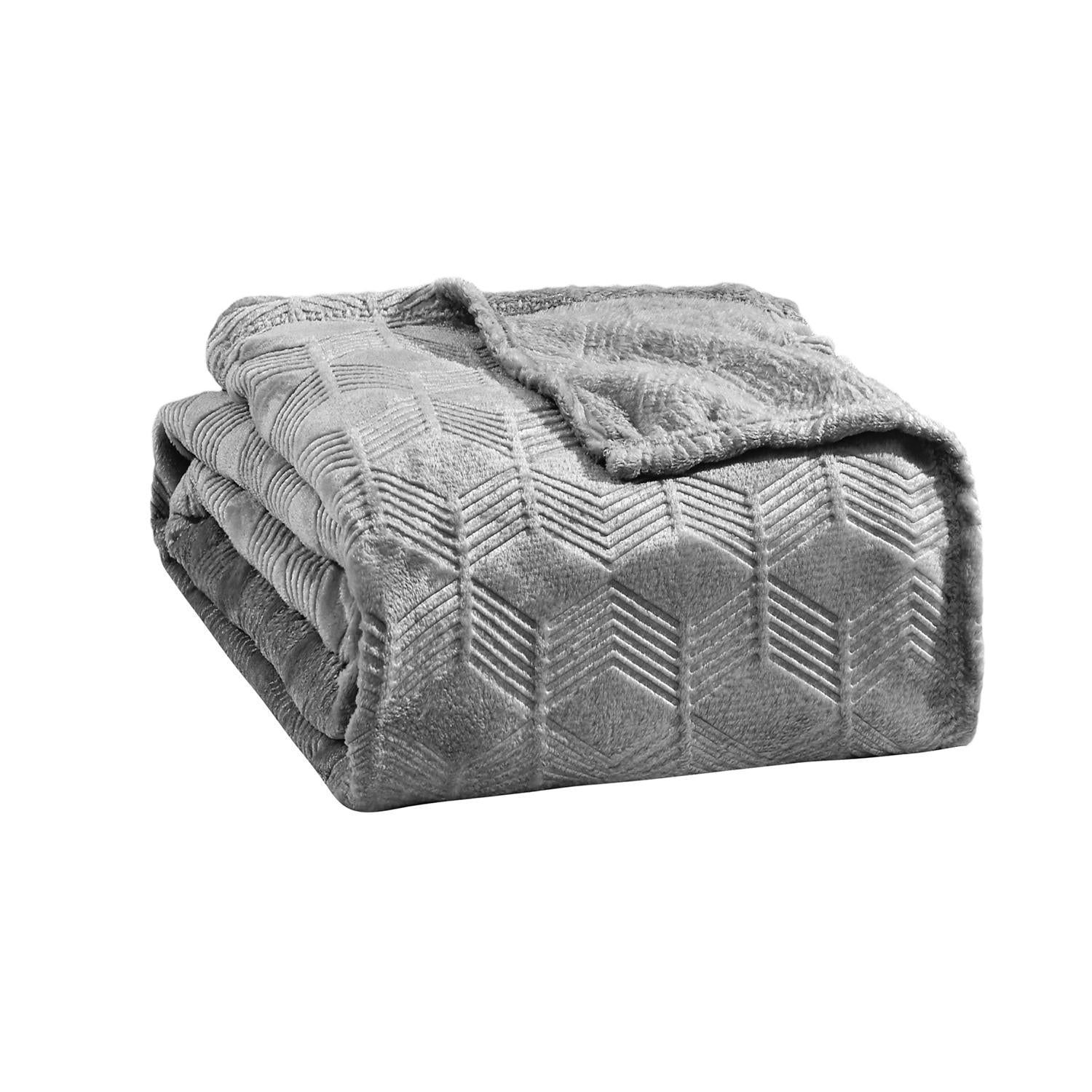 Amrani Bedcover Embossed Blanket Soft Premium Microplush Grey by Plazatex