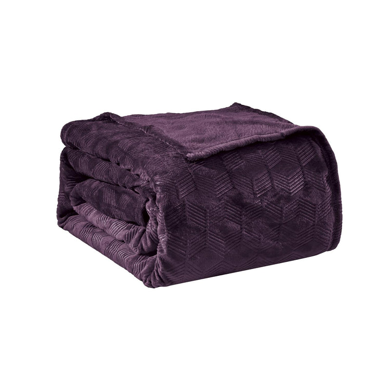 Amrani Soft Premium Microplush Bedcover Embossed Blanket Plum by Plazatex