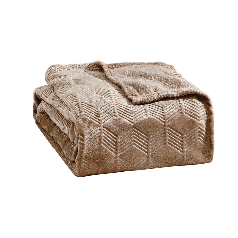 Amrani Bedcover Embossed Blanket Soft Premium Microplush Taupe by Plazatex