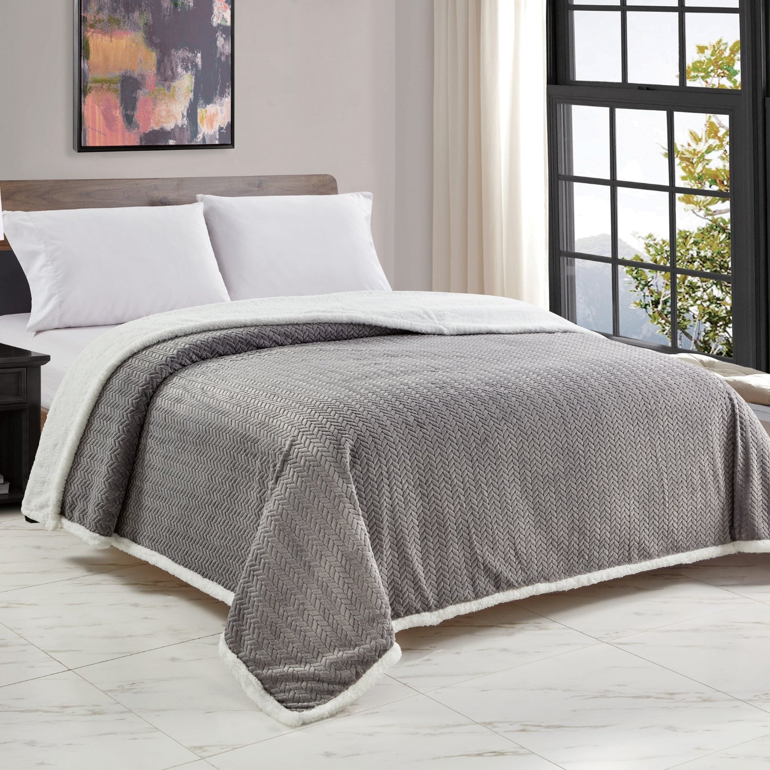 Plazatex Reversible & Comfortable Braided Oversized Sherpa Blanket