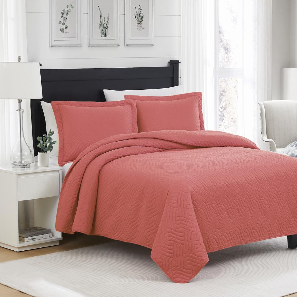 RT Designers Collection Ruby 3 Pieces Pinsonic Lightweight Quilts Set For Bedding Coral