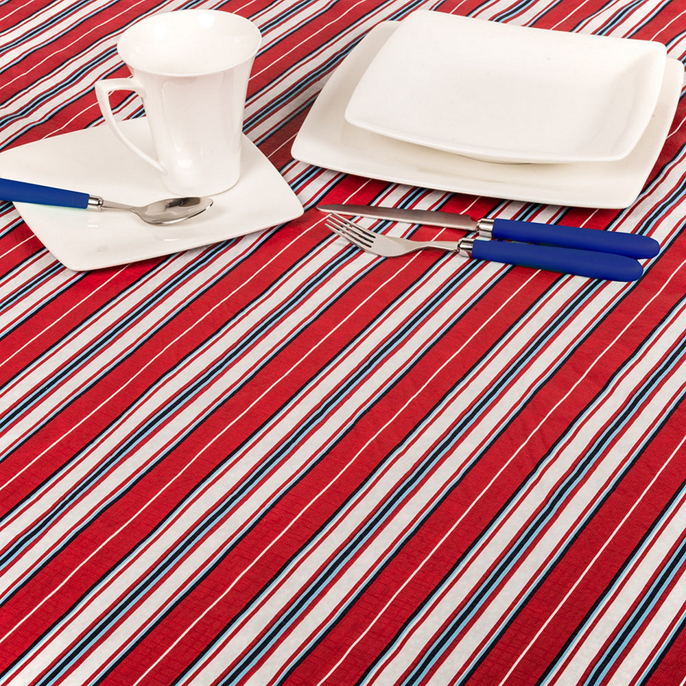 Carnation Home Fashions "Patriotic Stripe" Vinyl Flannel Backed Tablecloth - Red/White/Blue