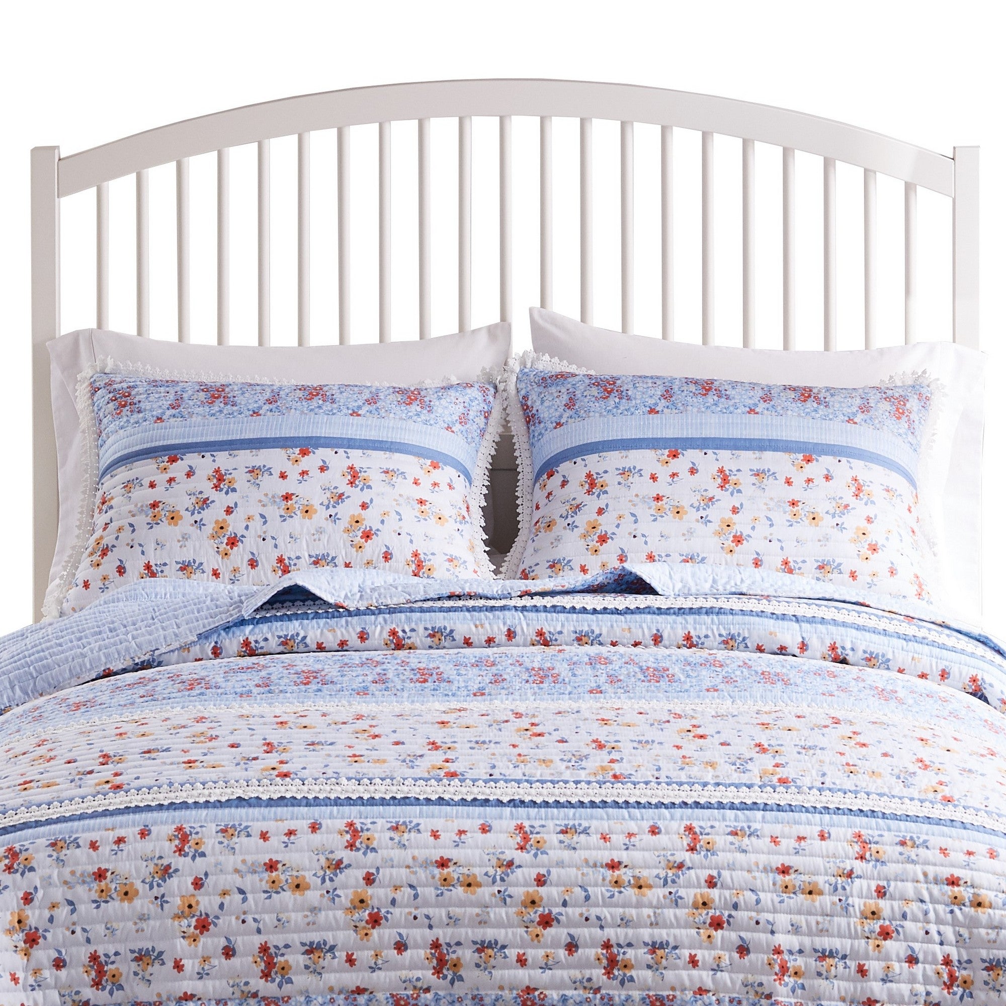 Greenland Home Betty Lace-Embellished Quilted Pillow Sham - White