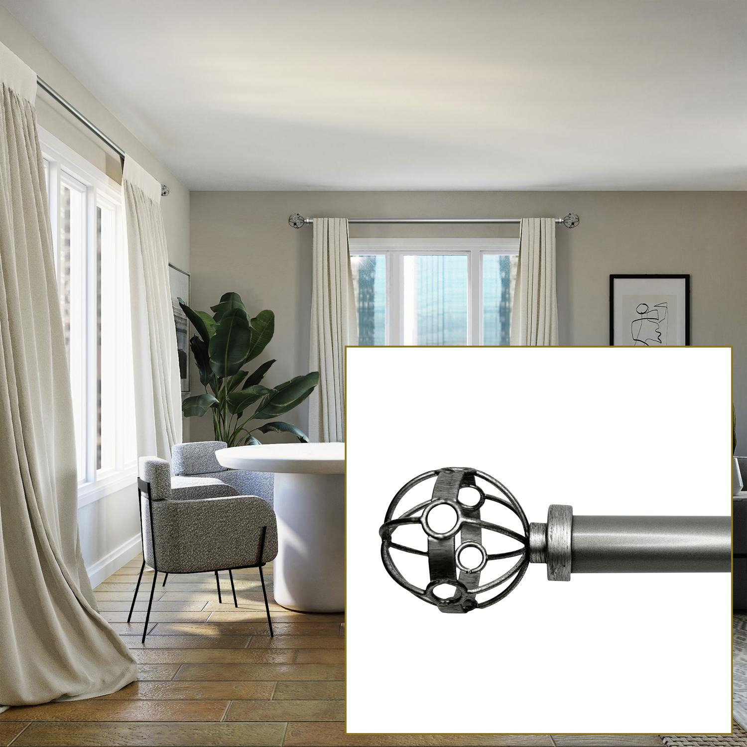 Versailles Esencial Atlas Steel Heavy Duty Curtain Rod Set for Windows Antique Silver