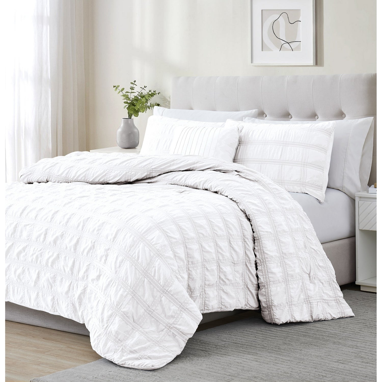 Ramallah Eliza Seersucker Comforter Set - White