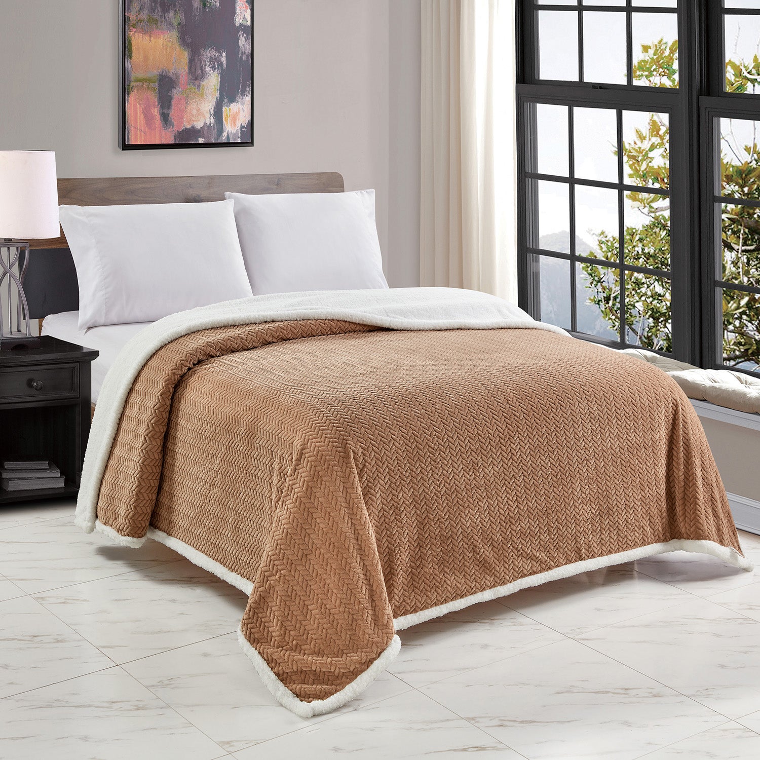 Plazatex Reversible & Comfortable Braided Oversized Sherpa Blanket