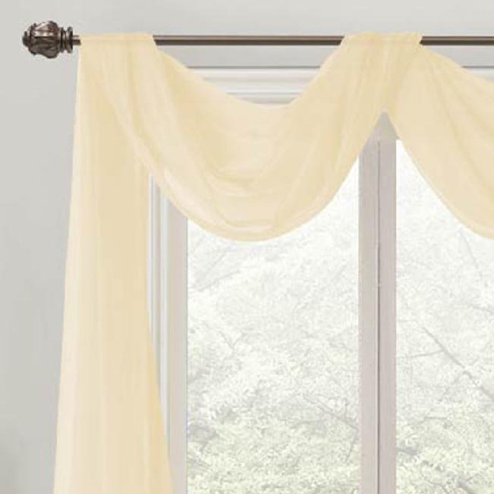 Celine Sheer 55 x 216 in. Sheer Curtain Scarf Valance Beige