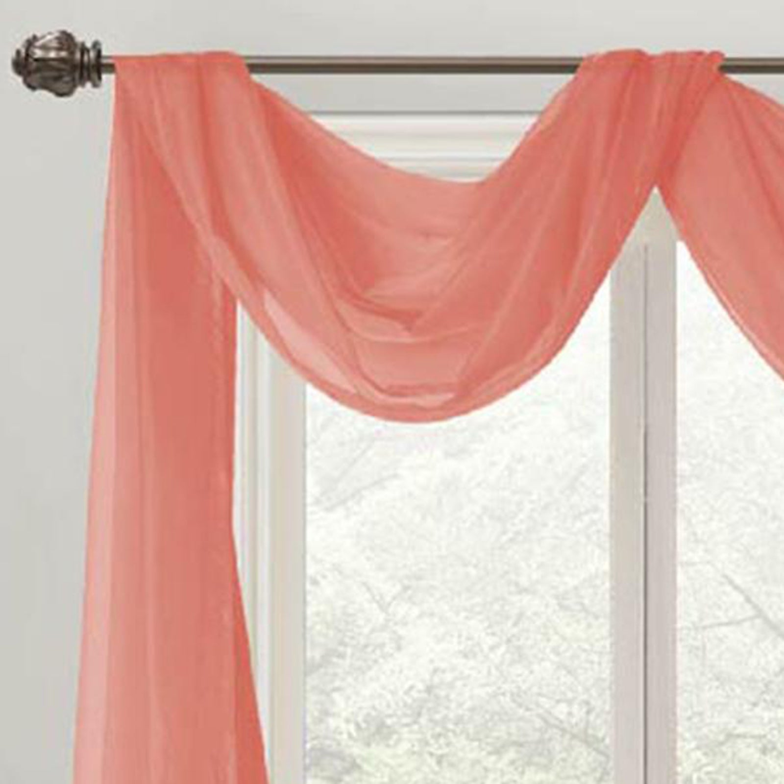 Celine Sheer 55 x 216 in. Sheer Curtain Scarf Valance Coral