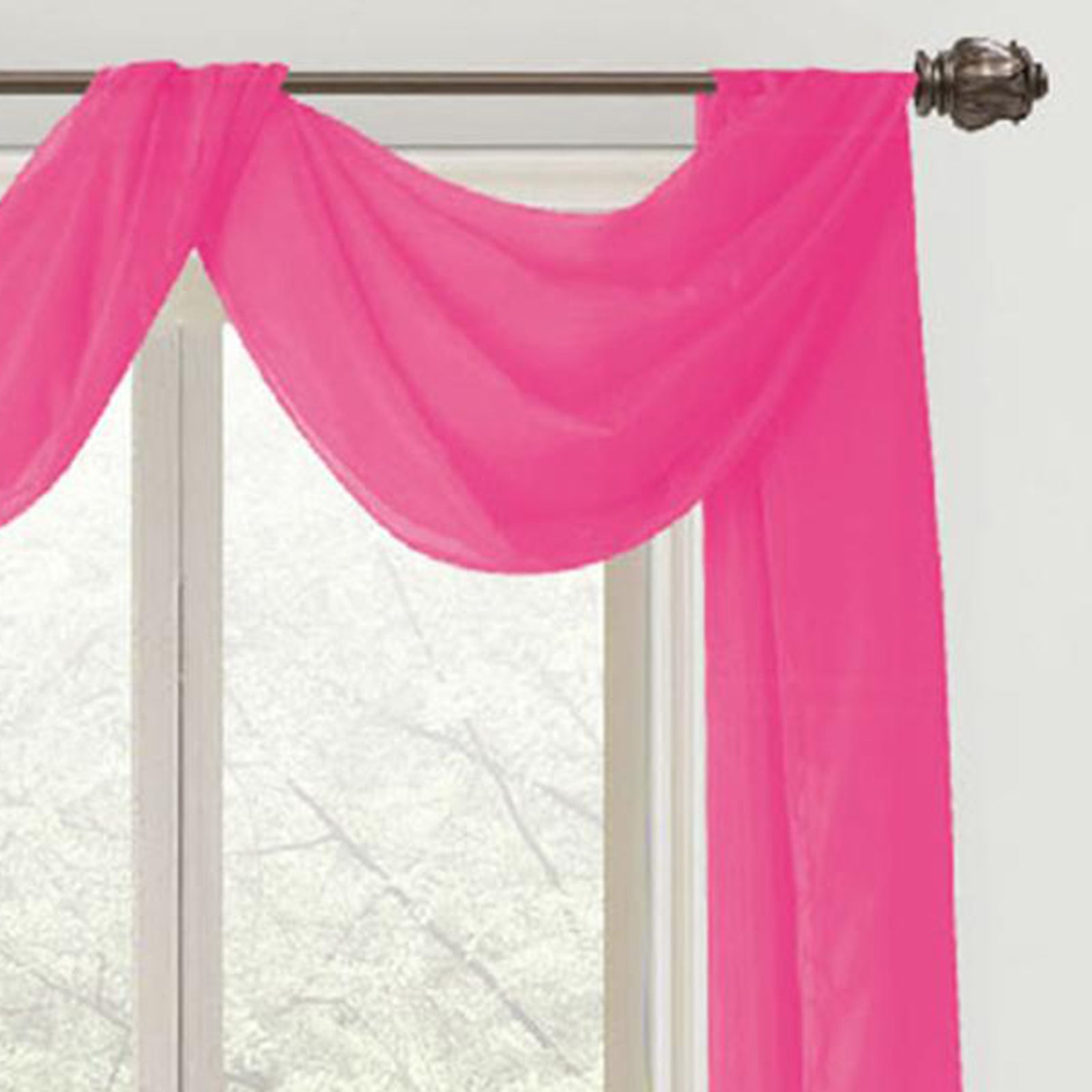 Celine Sheer 55 x 216 in. Sheer Curtain Scarf Valance Neon Pink
