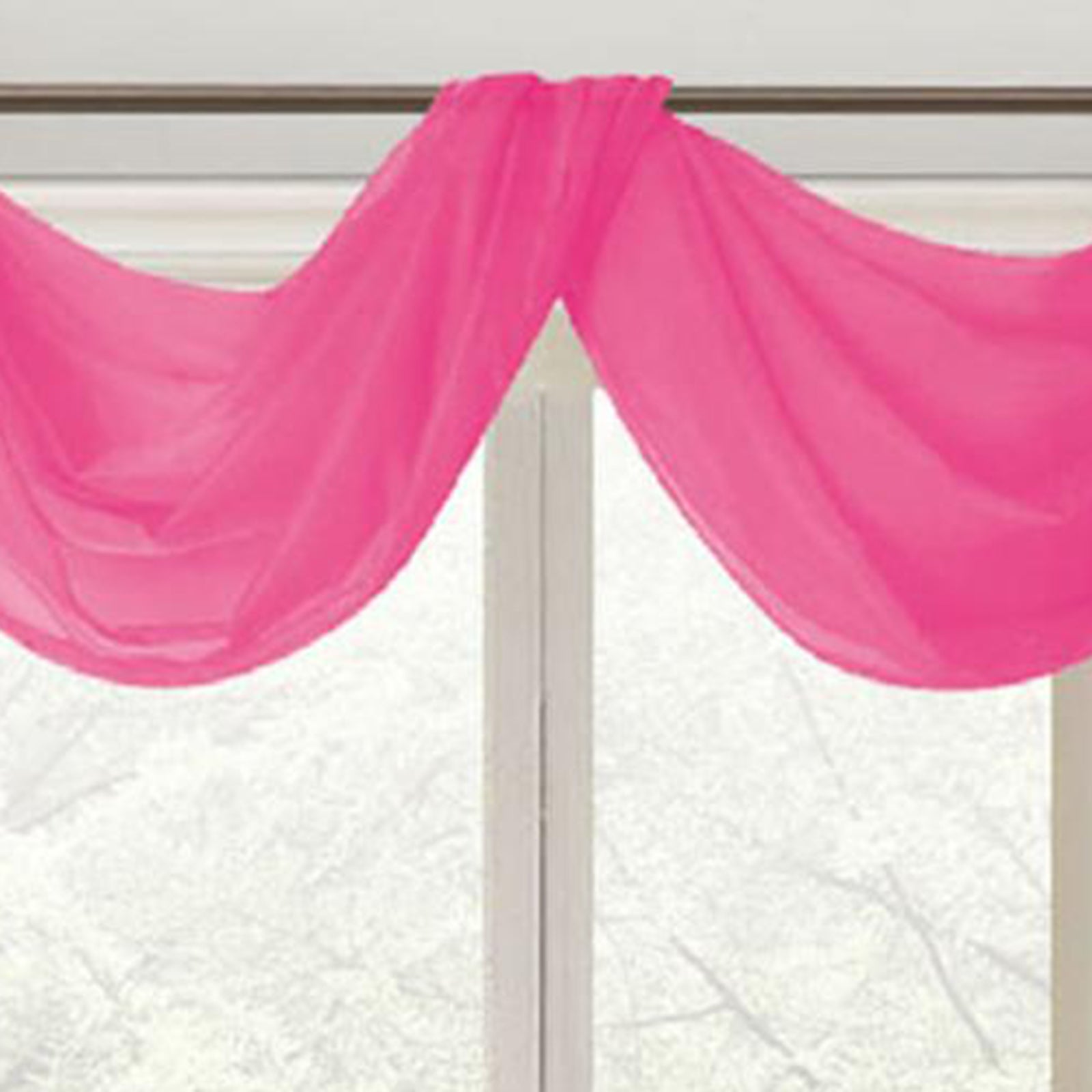 Celine Sheer 55 x 216 in. Sheer Curtain Scarf Valance Neon Pink