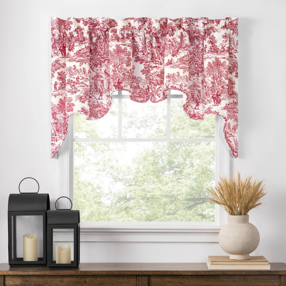 Ellis Curtain Victoria Park Toile High Quality Classic Print Swag Lined Empress Window Valance - 2-Piece - 70 x28", Red
