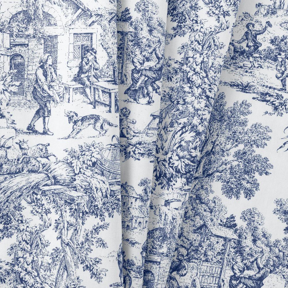 Ellis Curtain Victoria Park Toile Water Proof Room Darkening Blackout Tailored Window Valance - 70 x 12" Blue