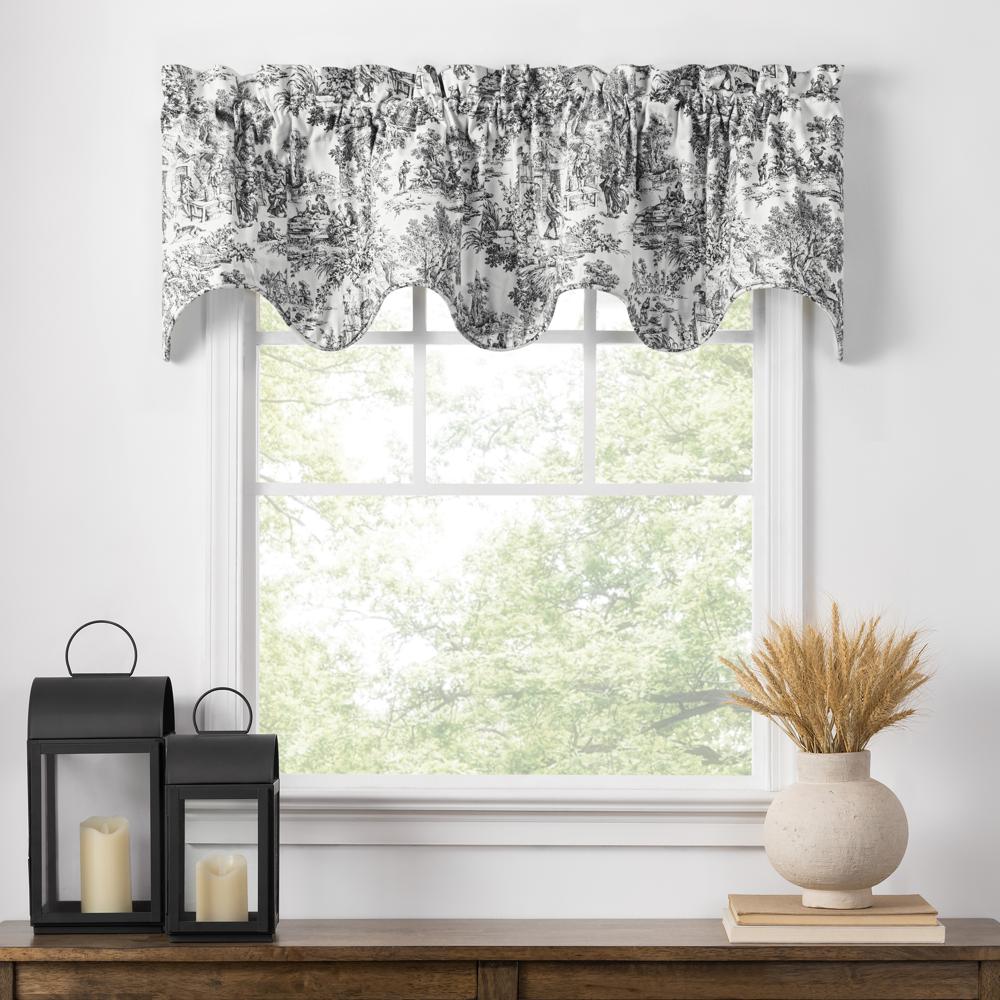Ellis Curtain Victoria Park Toile High Quality Room Darkening Solid Color Lined Scallop Window Valance - 70 x16", Black