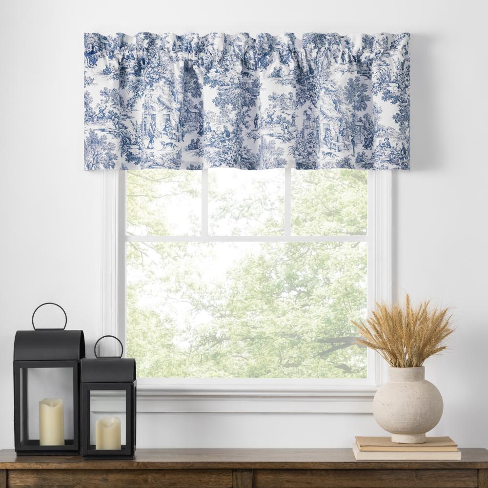 Ellis Curtain Victoria Park Toile Water Proof Room Darkening Blackout Tailored Window Valance - 70 x 12" Blue