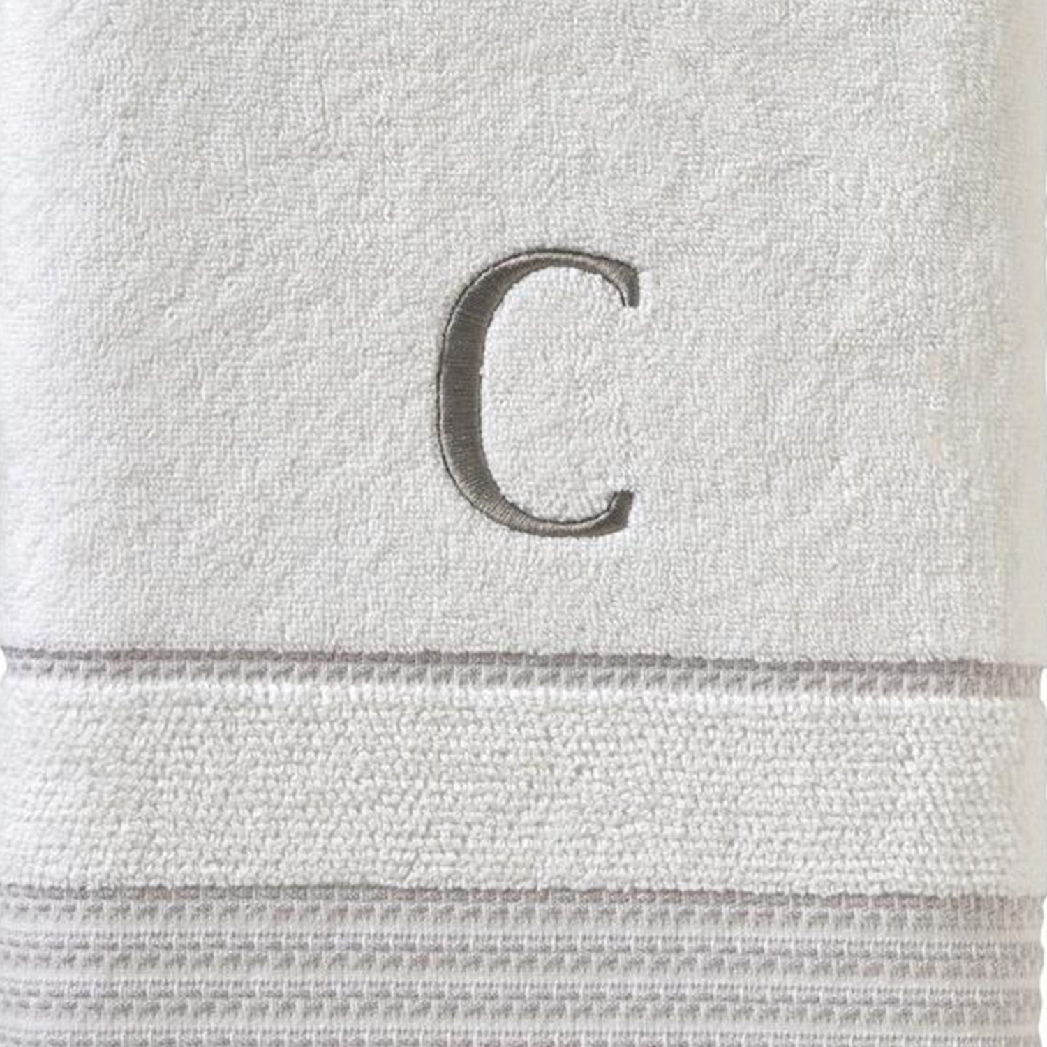 SKL Home By Saturday Knight Ltd Casual Monogram Bath Towel C - 28X54", White
