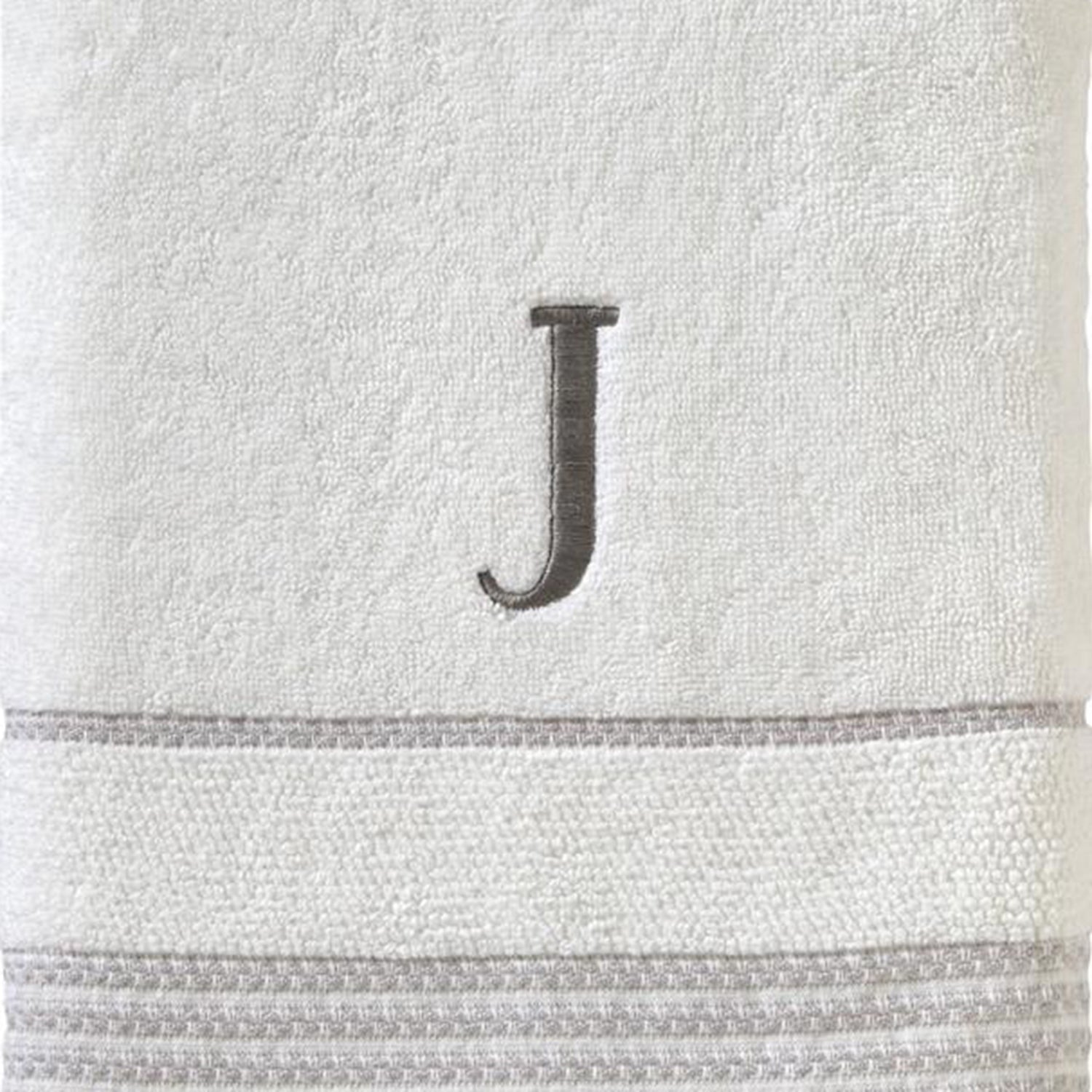 SKL Home By Saturday Knight Ltd Casual Monogram Bath Towel J - 28X54", White
