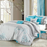 Chic Home Pink Floral Microfiber Embroidered 8 Pieces Comforter Bed In A Bag Set Grey-Aqua