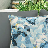 Outdoor Decor by Commonwealth Aqua Geo Flower Print Outdoor Pillow Cover 18" x 18" Multi (Cover Only)