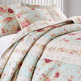 Greenland Home Antique Rose Floral Print Decorative High Quality Quilt Set Blue