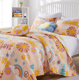 Greenland Home Fashion Cassidy bedding Sets Reversible Coverlet, Bedspread Quilt and Pillow Sham Set - Peach