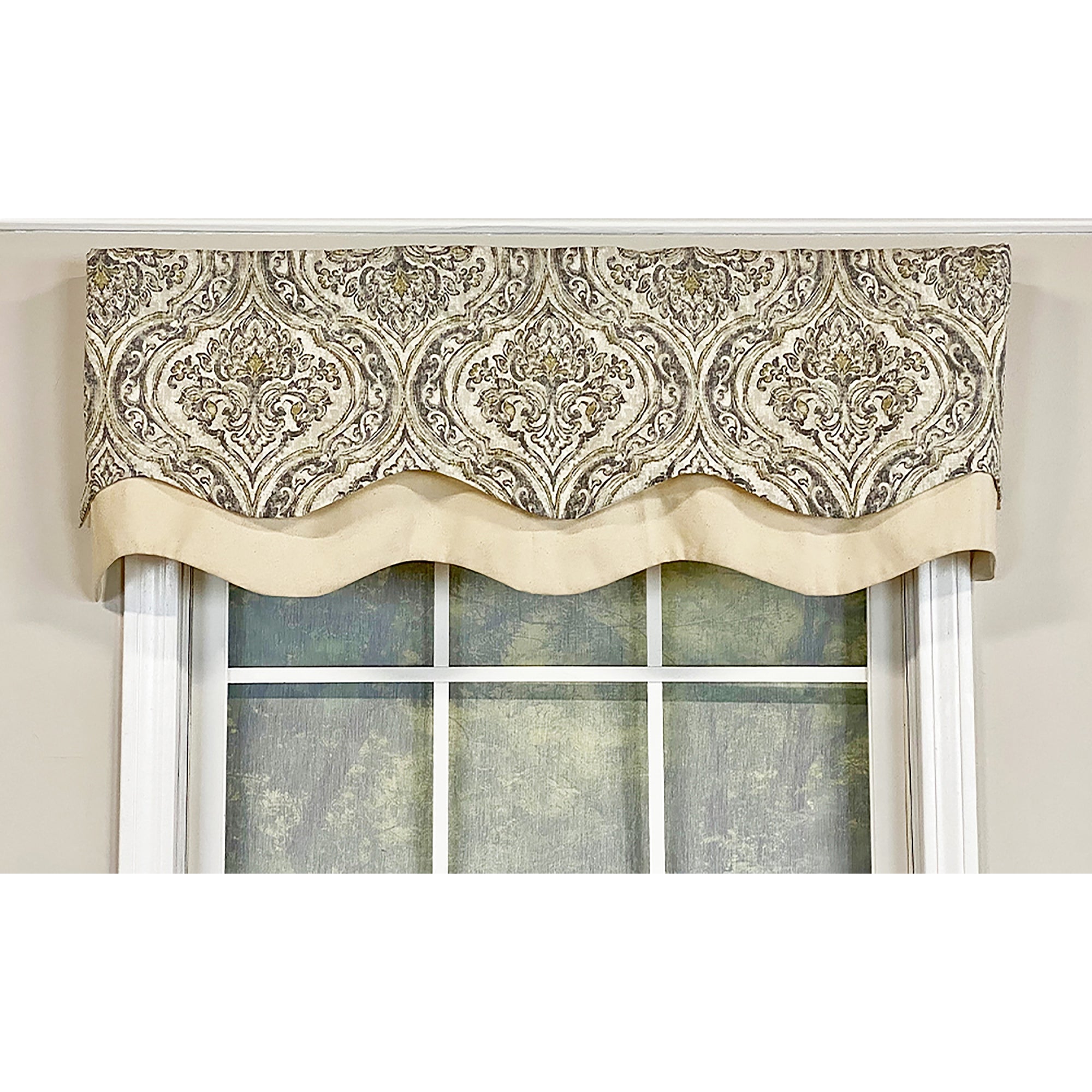 Diamond Damask Glory Window Valance 3in Rod Pocket Layered 50in x 16in by RLF Home