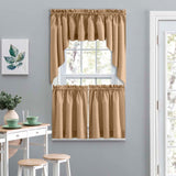 Ellis Lisa Solid Color Poly Cotton Duck Fabric Tailored Tiers 1.5" Rod Pocket Add a Touch of Color to Room Tan