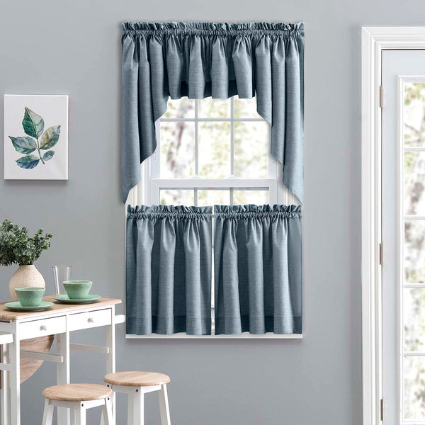 Ellis Lisa Solid Color Premium Poly Cotton Duck Fabric Tailored Tiers Dusty Blue