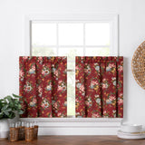 Ellis Bella Rose Elegant Medium Scale Printed Floral Pattern 1.5" Rod Pocket Tier for Windows Red