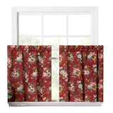 Ellis Bella Rose Elegant Medium Scale Printed Floral Pattern 1.5" Rod Pocket Tier for Windows Red