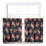 Ellis Bella Rose Gorgeous Medium Scale Printed Floral Pattern 1.5" Rod Pocket Tier for Windows Navy