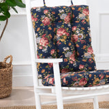Ellis Bella Rose Stylish Medium Scale Printed Floral Pattern Ties to Secure Rocker Set 18"x24" Navy