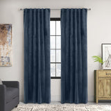 Thermaplus Seren Room Darkening Window Treatment Dual Header Curtain Panel for Bedroom Livingroom Navy
