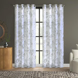 Habitat Kyoto Floral Print Soothing Tones Light Filtering Grommet Curtain Panel for Bedroom White