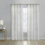 Habitat Valentina Sheer Window Treatment Tone on Tone Motif Grommet Curtain Panel for Bedroom Livingroom White
