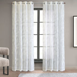 Habitat 100% Polyester Lausanne Sheer Chenille Leaf Delightful Texture Grommet Curtain Panel 52" x 84" Off White