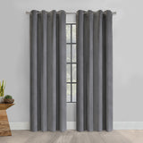 Thermaplus 100% Polyester Duo Reversible Tone Textured Blackout Grommet Curtain Panel Black to Light Grey