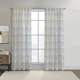 Habitat 100% Polyester Nathan Stripe Sheer Faux Linen Dual Header Curtain Panel Blue