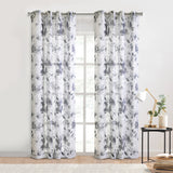 Habitat 100% Polyester Nora Faux Linen Floral Sheer Grommet Curtain Panel 52" x 84" in Steel Blue