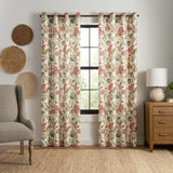 Ellis Curtain 100% Polyester Brissac Colrful Jacobean Pattern Grommet Curtain Panel Lined Red