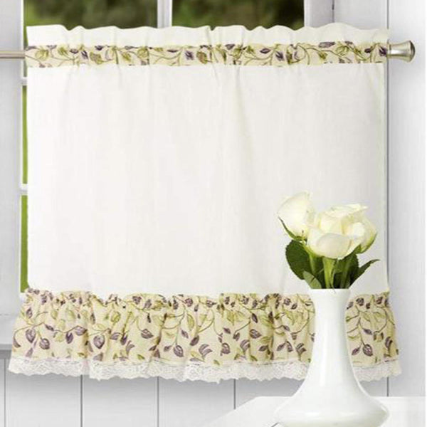 Ellis Curtain Clarice High Quality 2-Piece Leafy Branch Patterned Ruffled Tier P