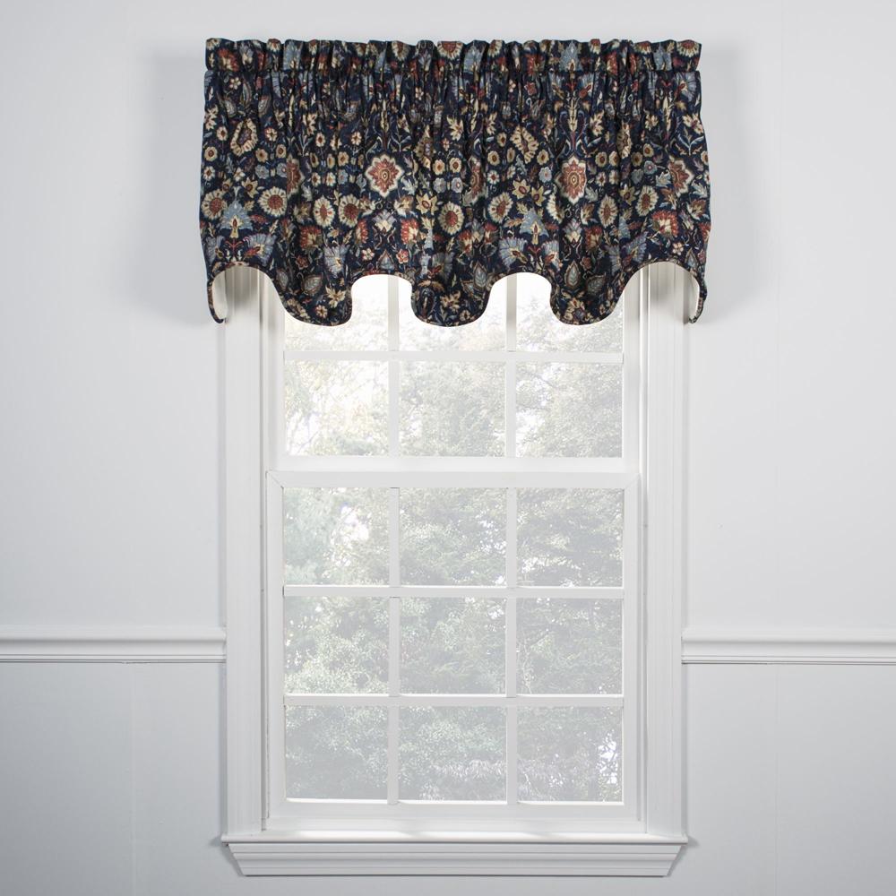 Ellis Curtain Adelle High Quality Room Darkening Solid Natural Color Lined Scallop Window Valance - 70x17", Navy