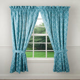 Ellis Curtain Trellis 2-Panels Unlined Stylish Window Curtain Tailored Pair with Ties - 82x63 Teal