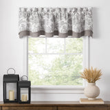 Ellis Curtain 100% Cotton Victoria Park Toile Bradford Shaped Window Valance With Print over Solid 70" x 15" Grey