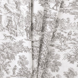 Ellis Curtain 100% Cotton Victoria Park Toile Bradford Shaped Window Valance With Print over Solid 70" x 15" Grey
