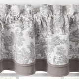 Ellis Curtain 100% Cotton Victoria Park Toile Bradford Shaped Window Valance With Print over Solid 70" x 15" Grey
