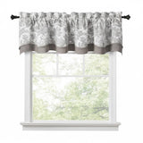 Ellis Curtain 100% Cotton Victoria Park Toile Bradford Shaped Window Valance With Print over Solid 70" x 15" Grey