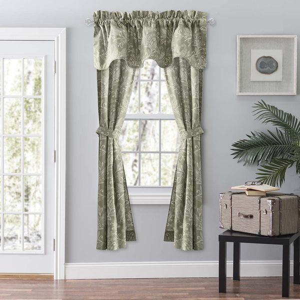 Ellis Curtain Lexington Leaf Pattern on Colored Ground Curtain Pair with Ties Sa