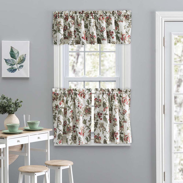 Ellis Curtain Madison Floral Design Printed Natural Ground 1.5" Rod Pocket Tailo