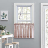 Ellis Curtain Plaza Classic Ticking Stripe Printed on Natural Ground 1.5" Rod Pocket Tailored Tiers Brick